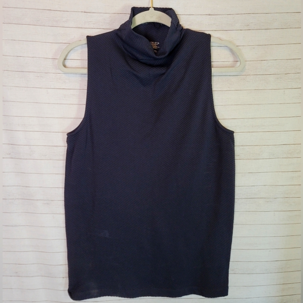 ATHLETA BLACK RIBBED MOCK NECK SLEEVELESS TOP, SZ LARGE
